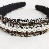 Velvet Ribbon and Pearl Headbands - black & white woven ribbon