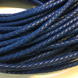 navy Braided leather cord round 