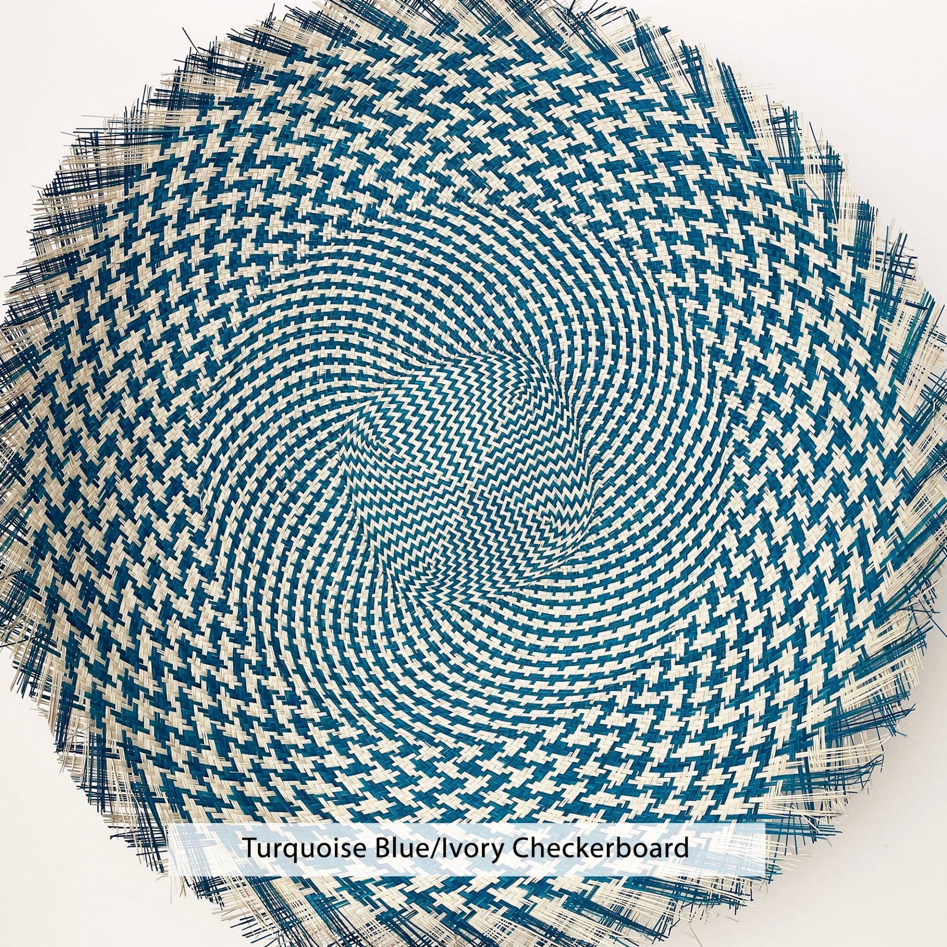 turquoise blue / ivory checkerboard 20" buntal mat