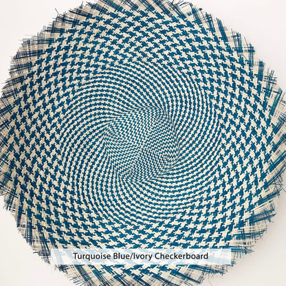 turquoise blue / ivory checkerboard 20" buntal mat